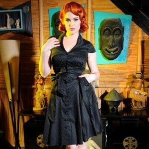 Pinup Couture Colette Dress (Black & White Pin Dot) XS NWT